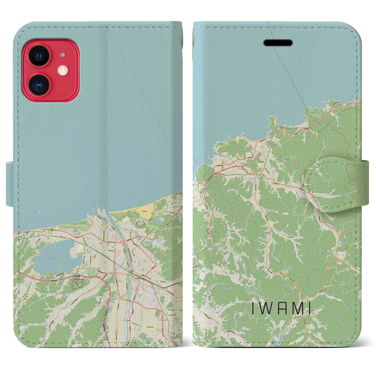 【岩美（鳥取県）】地図柄iPhoneケース（手帳タイプ）ナチュラル・iPhone 11 用