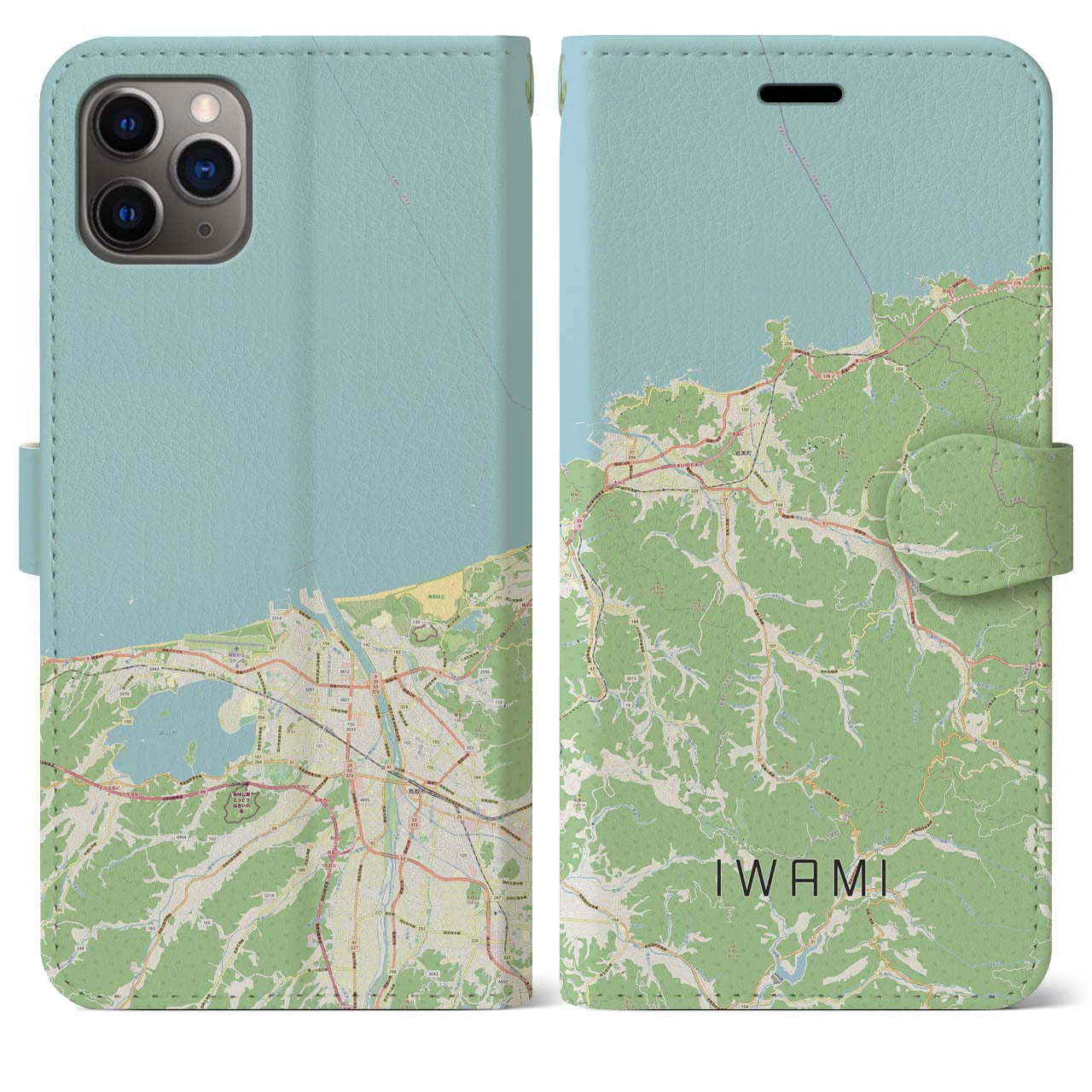 【岩美（鳥取県）】地図柄iPhoneケース（手帳タイプ）ナチュラル・iPhone 11 Pro Max 用