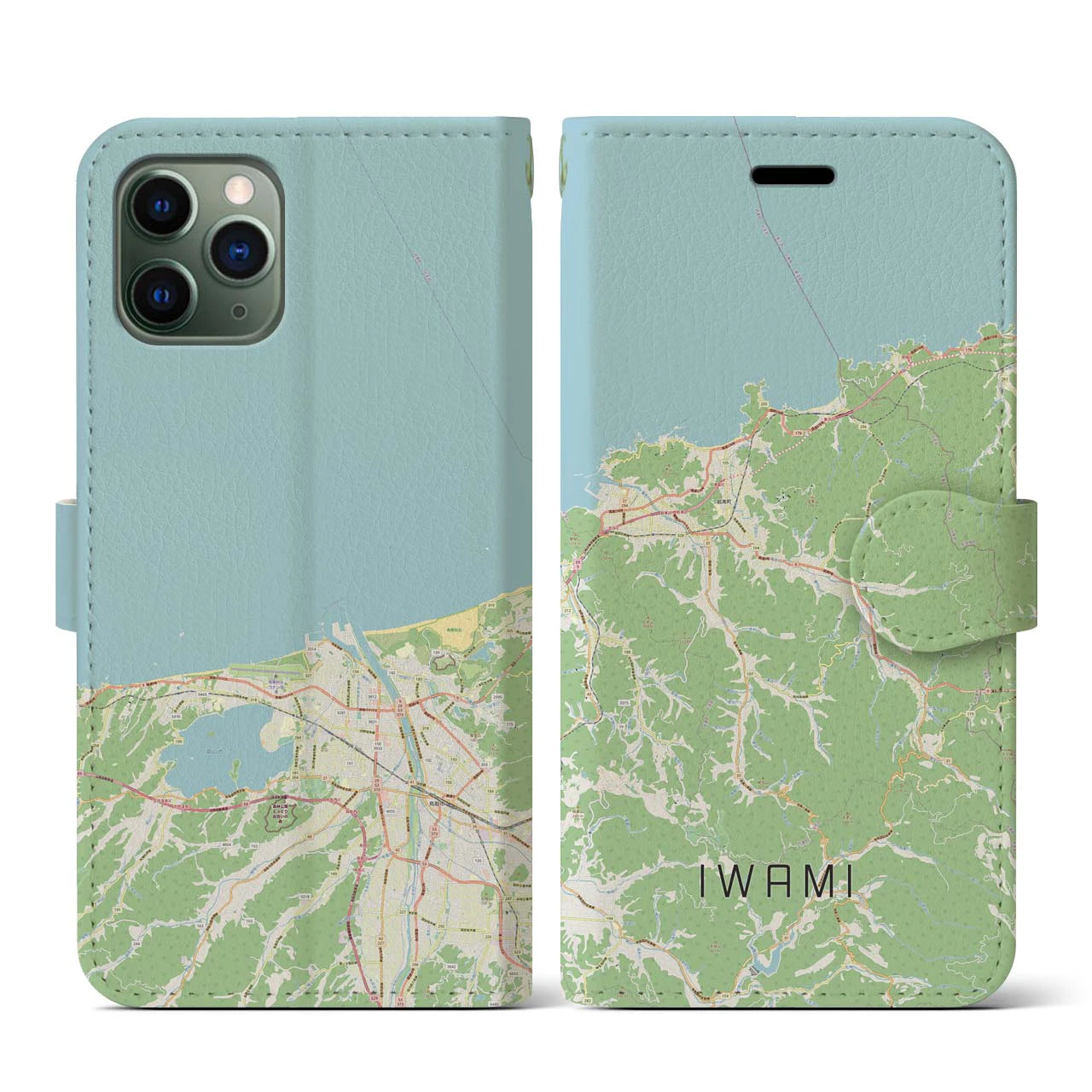 【岩美（鳥取県）】地図柄iPhoneケース（手帳タイプ）ナチュラル・iPhone 11 Pro 用