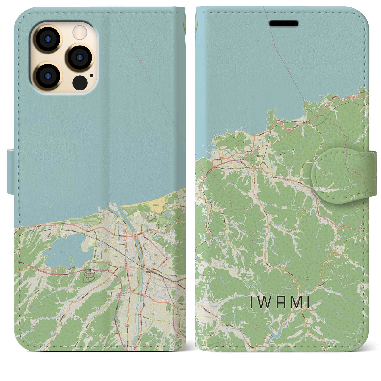 【岩美（鳥取県）】地図柄iPhoneケース（手帳タイプ）ナチュラル・iPhone 12 Pro Max 用