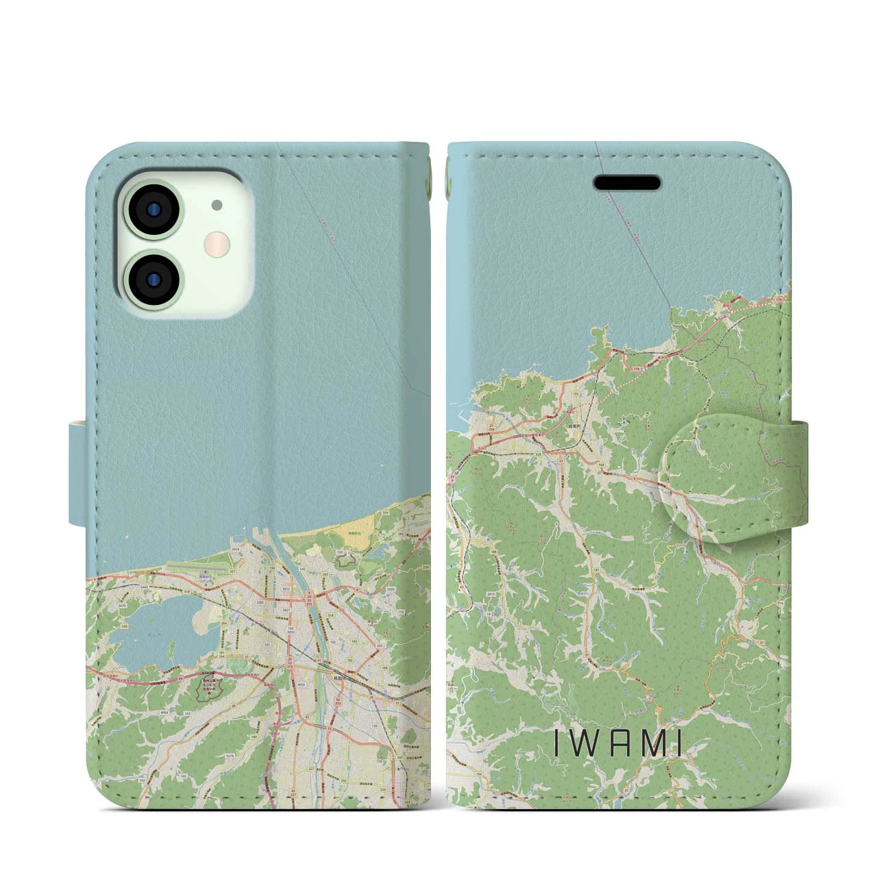 【岩美（鳥取県）】地図柄iPhoneケース（手帳タイプ）ナチュラル・iPhone 12 mini 用