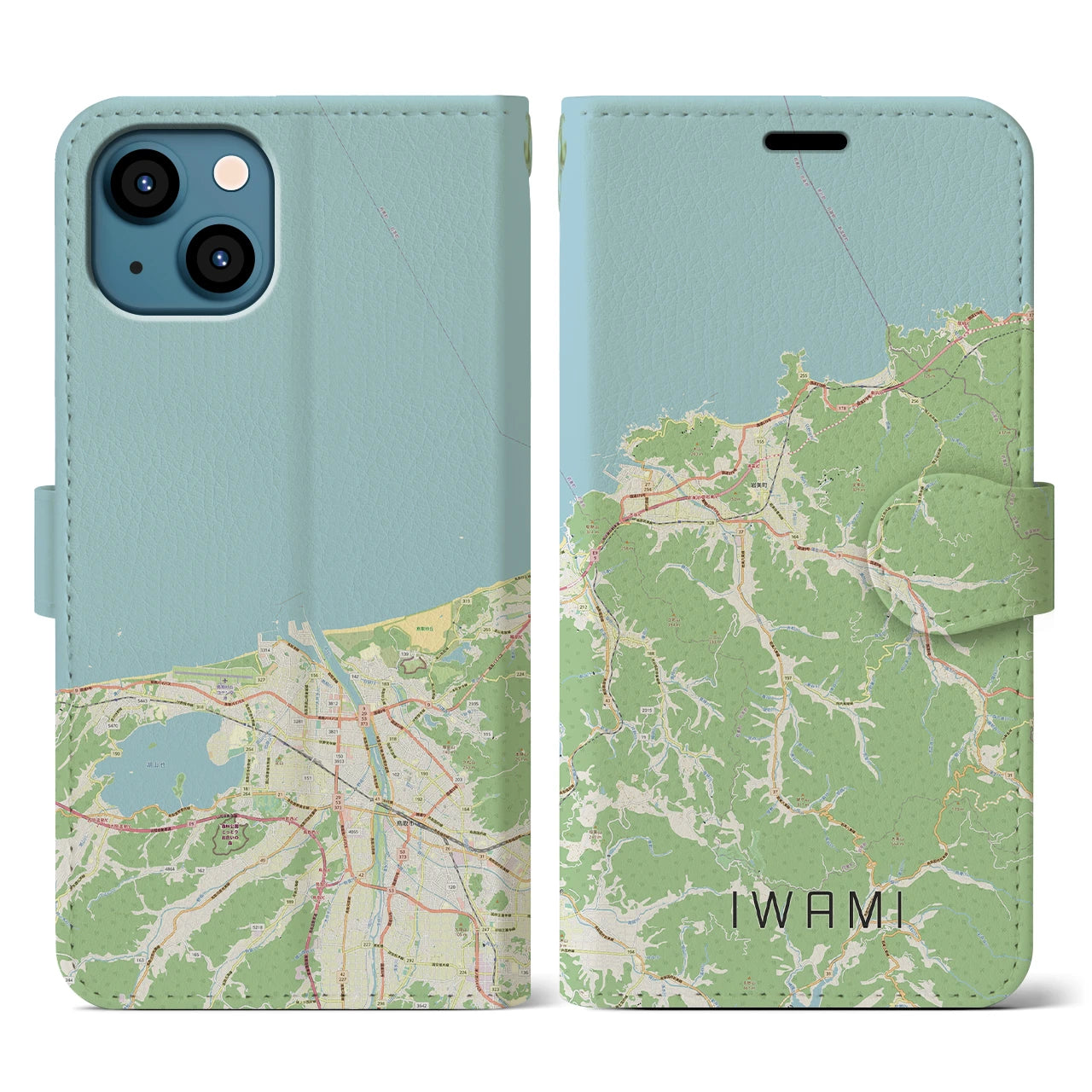 【岩美（鳥取県）】地図柄iPhoneケース（手帳タイプ）ナチュラル・iPhone 13 用