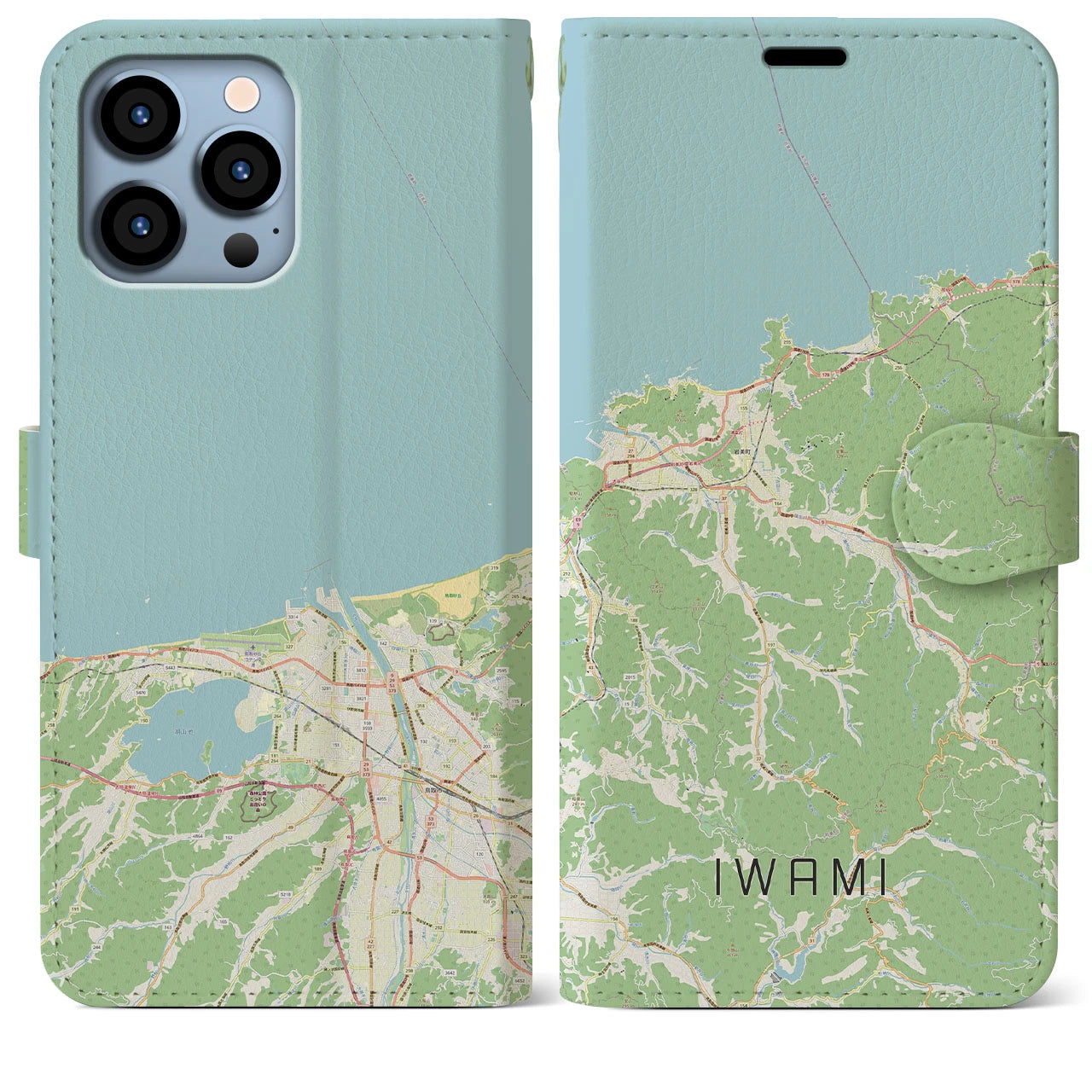 【岩美（鳥取県）】地図柄iPhoneケース（手帳タイプ）ナチュラル・iPhone 13 Pro Max 用