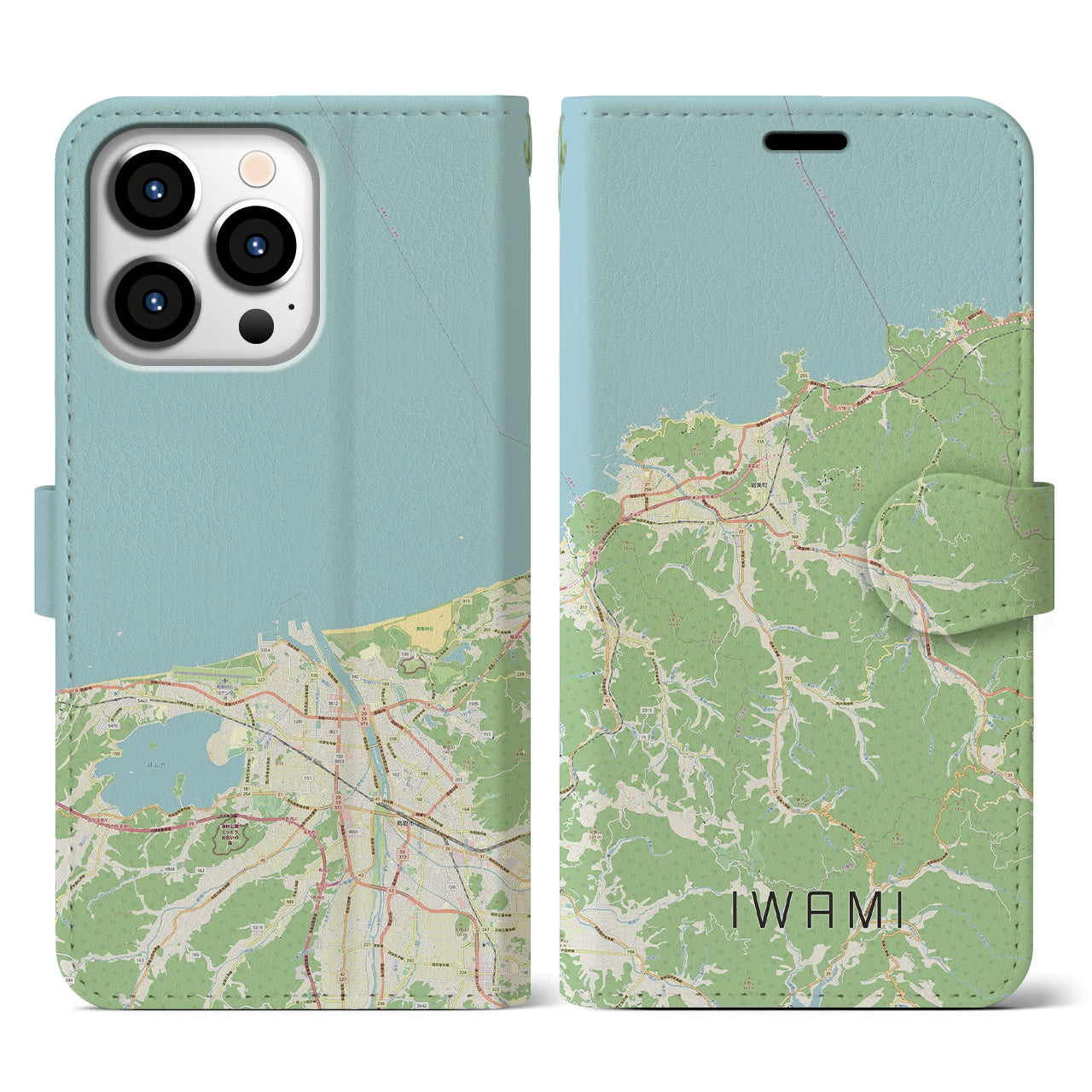 【岩美（鳥取県）】地図柄iPhoneケース（手帳タイプ）ナチュラル・iPhone 13 Pro 用