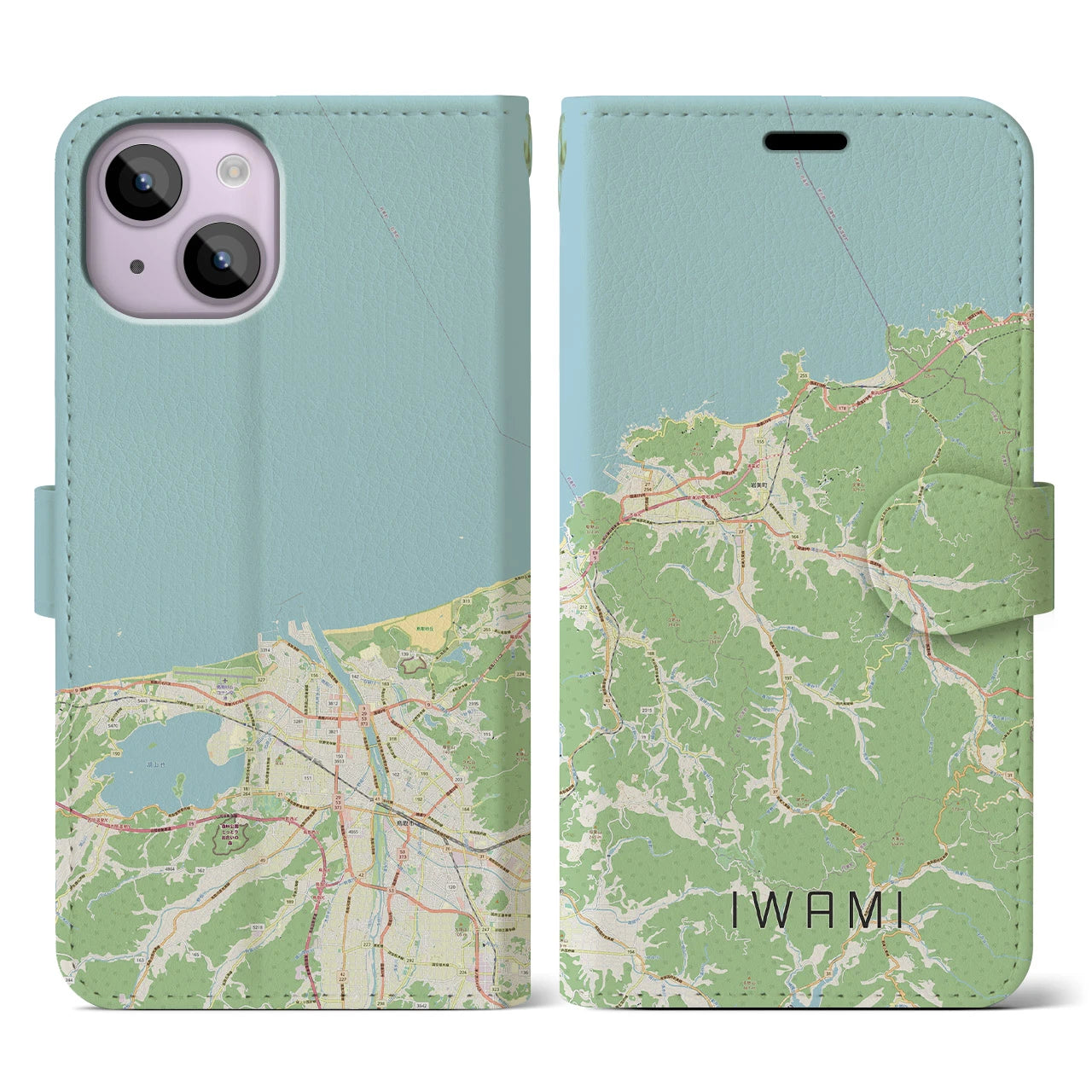 【岩美（鳥取県）】地図柄iPhoneケース（手帳タイプ）ナチュラル・iPhone 14 用