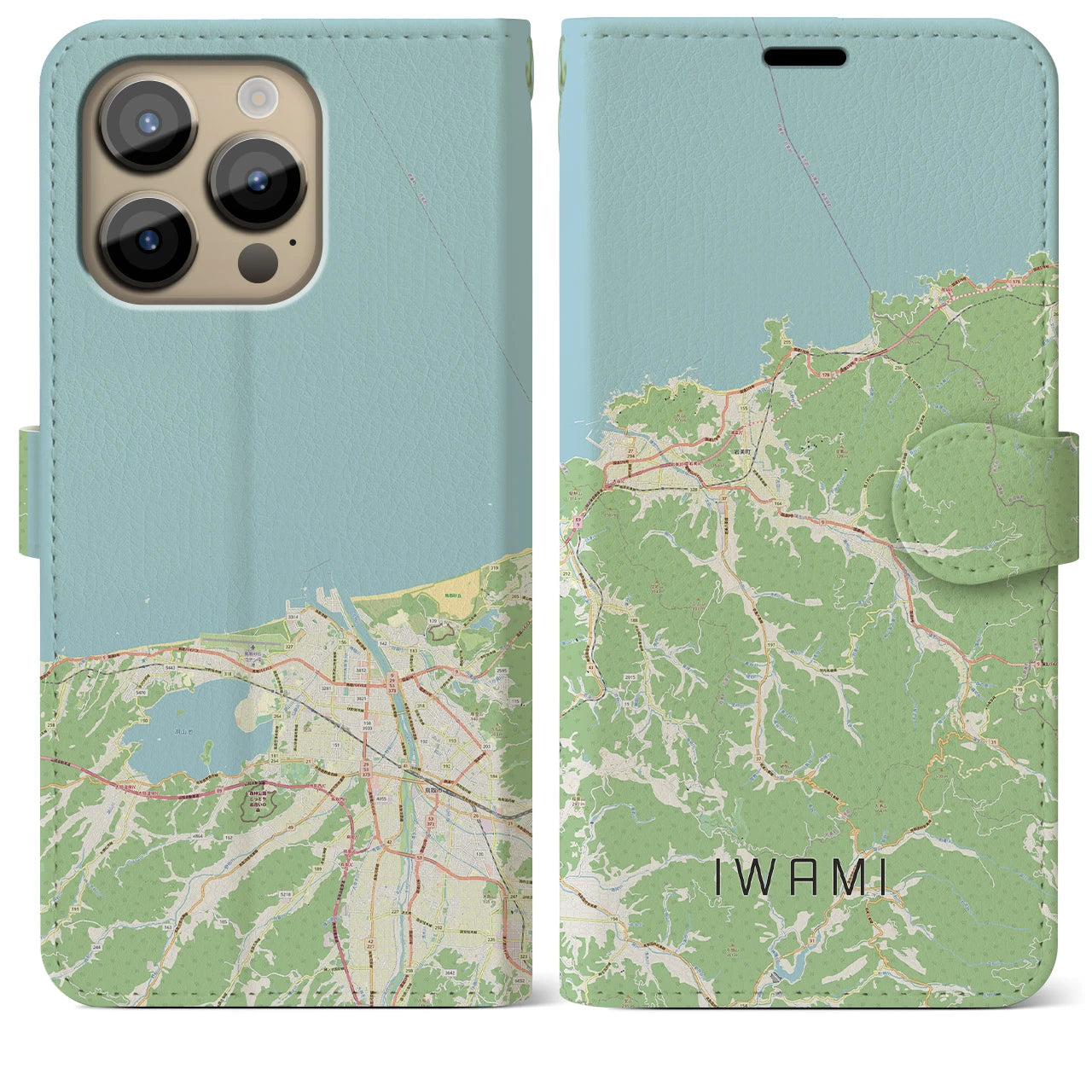 【岩美（鳥取県）】地図柄iPhoneケース（手帳タイプ）ナチュラル・iPhone 14 Pro Max 用