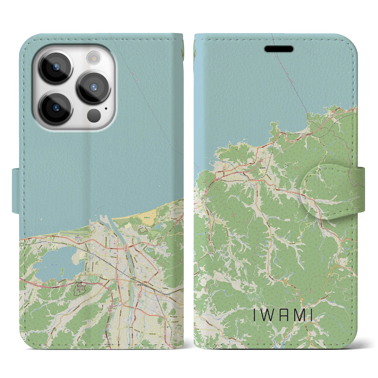 【岩美（鳥取県）】地図柄iPhoneケース（手帳タイプ）ナチュラル・iPhone 14 Pro 用