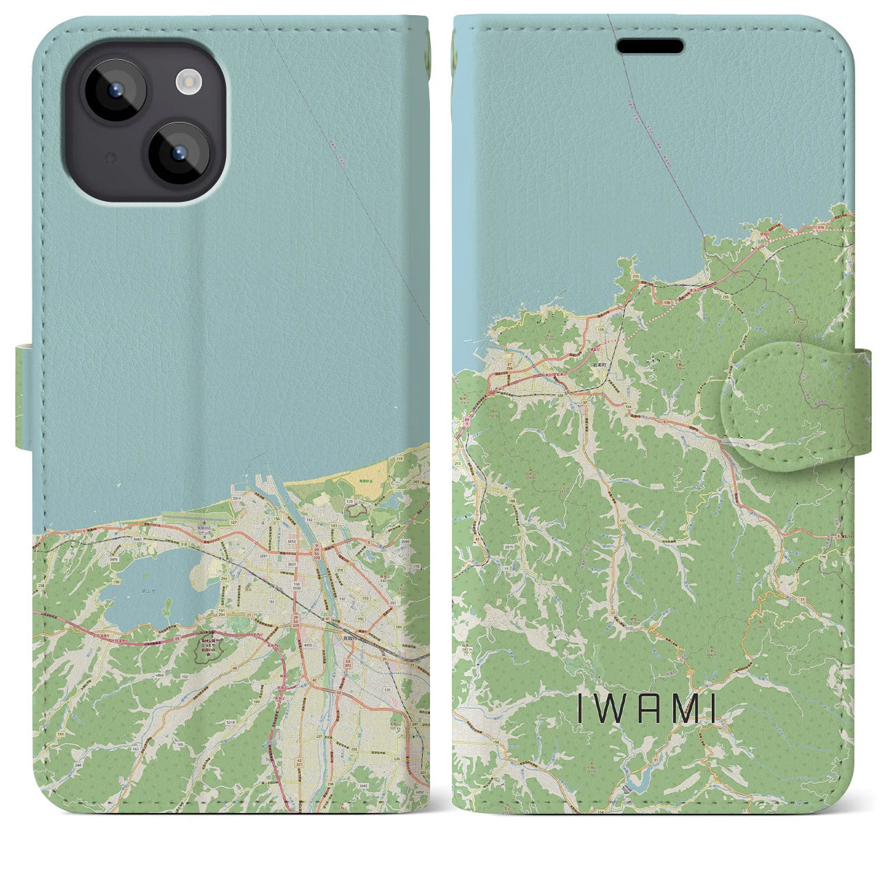 【岩美（鳥取県）】地図柄iPhoneケース（手帳タイプ）ナチュラル・iPhone 14 Plus 用