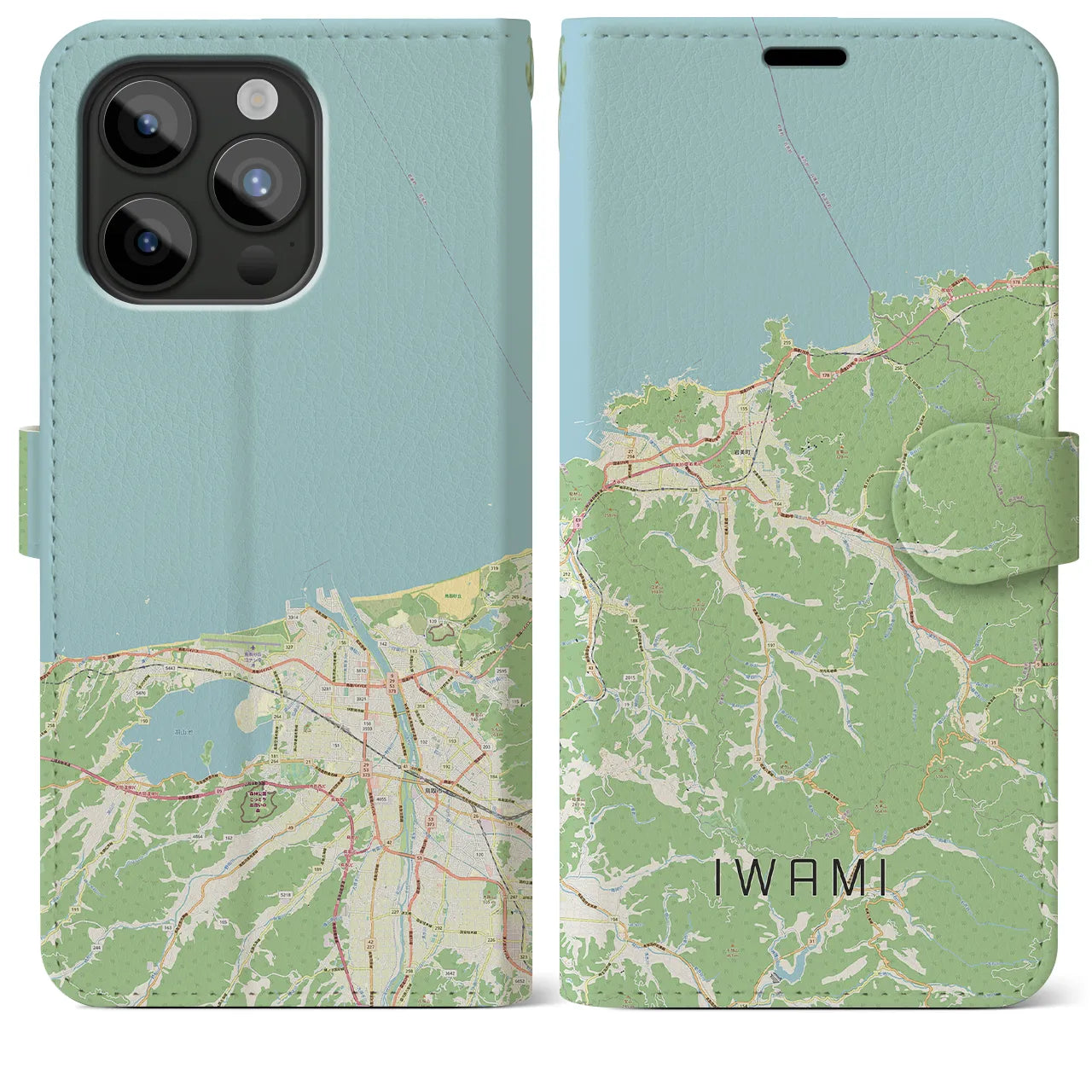 【岩美（鳥取県）】地図柄iPhoneケース（手帳タイプ）ナチュラル・iPhone 15 Pro Max 用