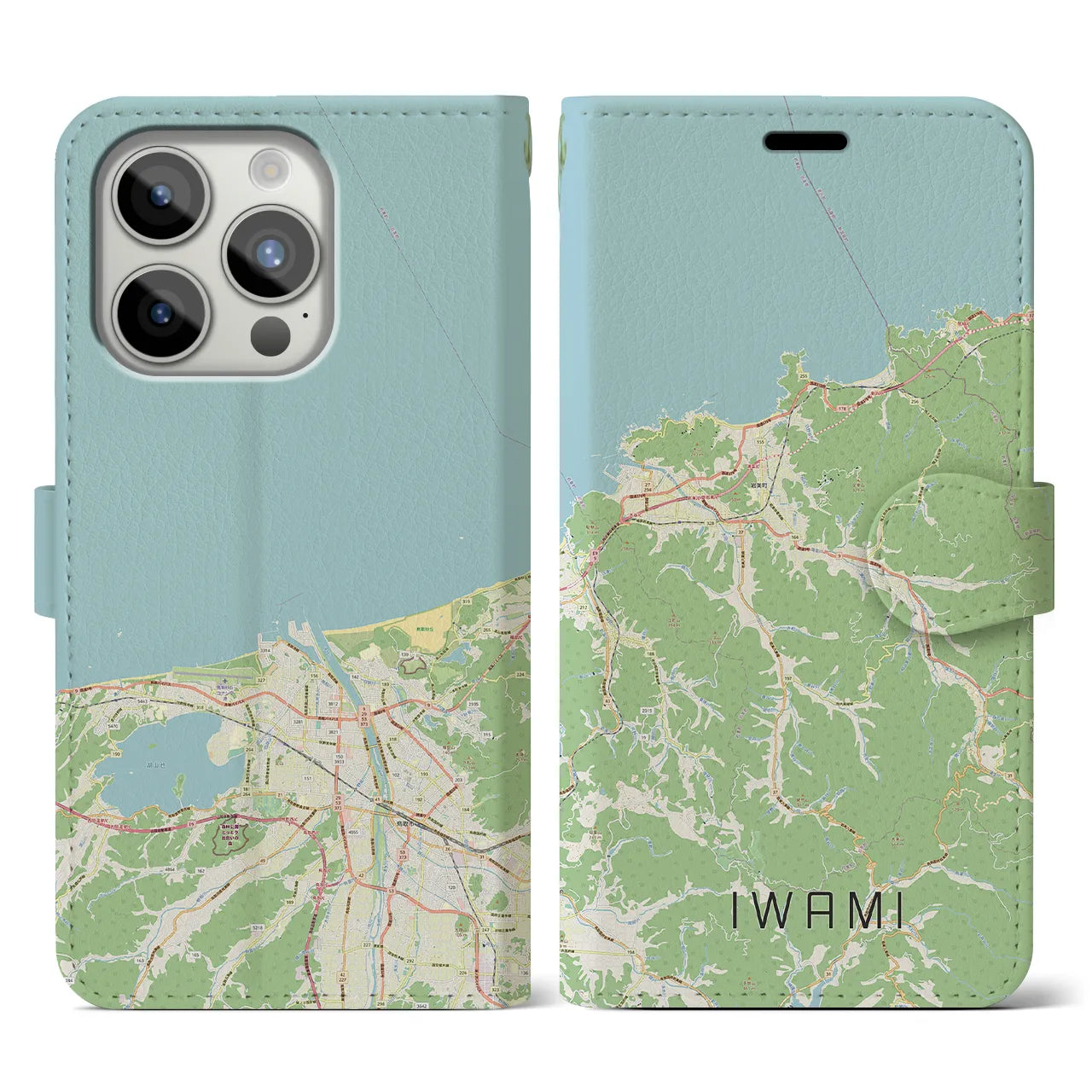 【岩美（鳥取県）】地図柄iPhoneケース（手帳タイプ）ナチュラル・iPhone 15 Pro 用