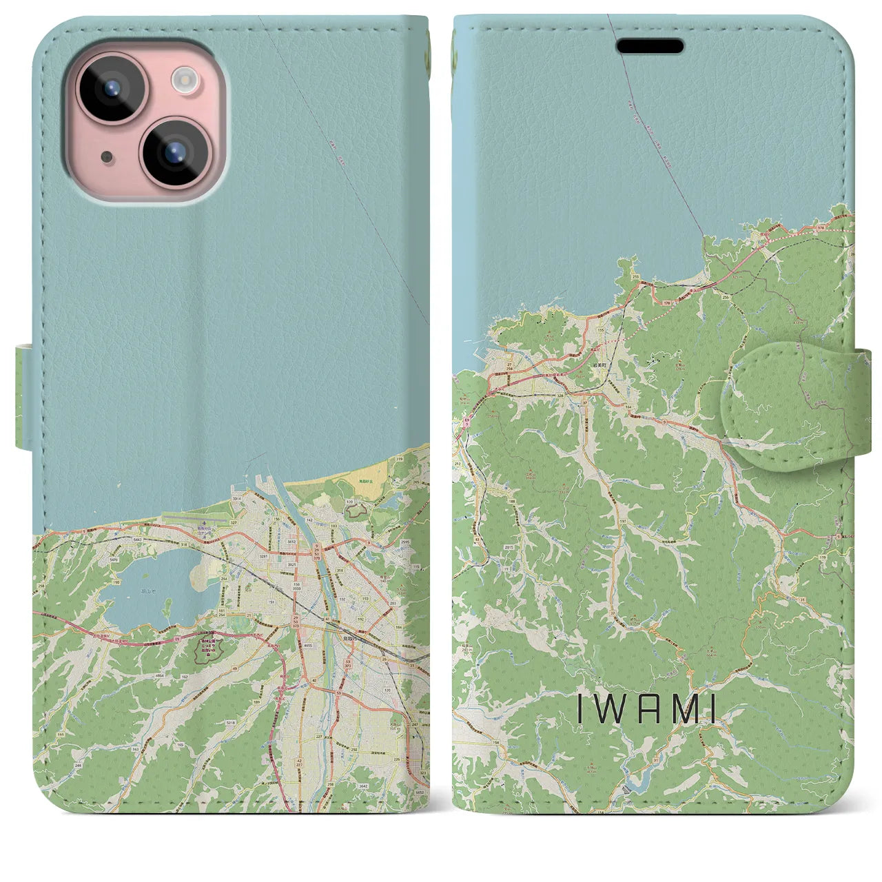 【岩美（鳥取県）】地図柄iPhoneケース（手帳タイプ）ナチュラル・iPhone 15 Plus 用