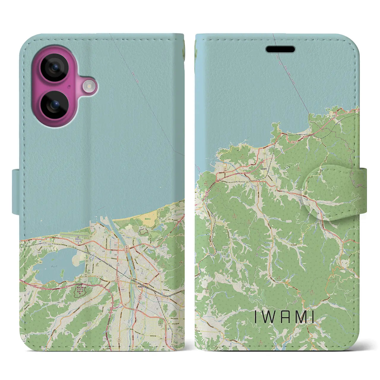 【岩美（鳥取県）】地図柄iPhoneケース（手帳タイプ）ナチュラル・iPhone 16 Pro 用