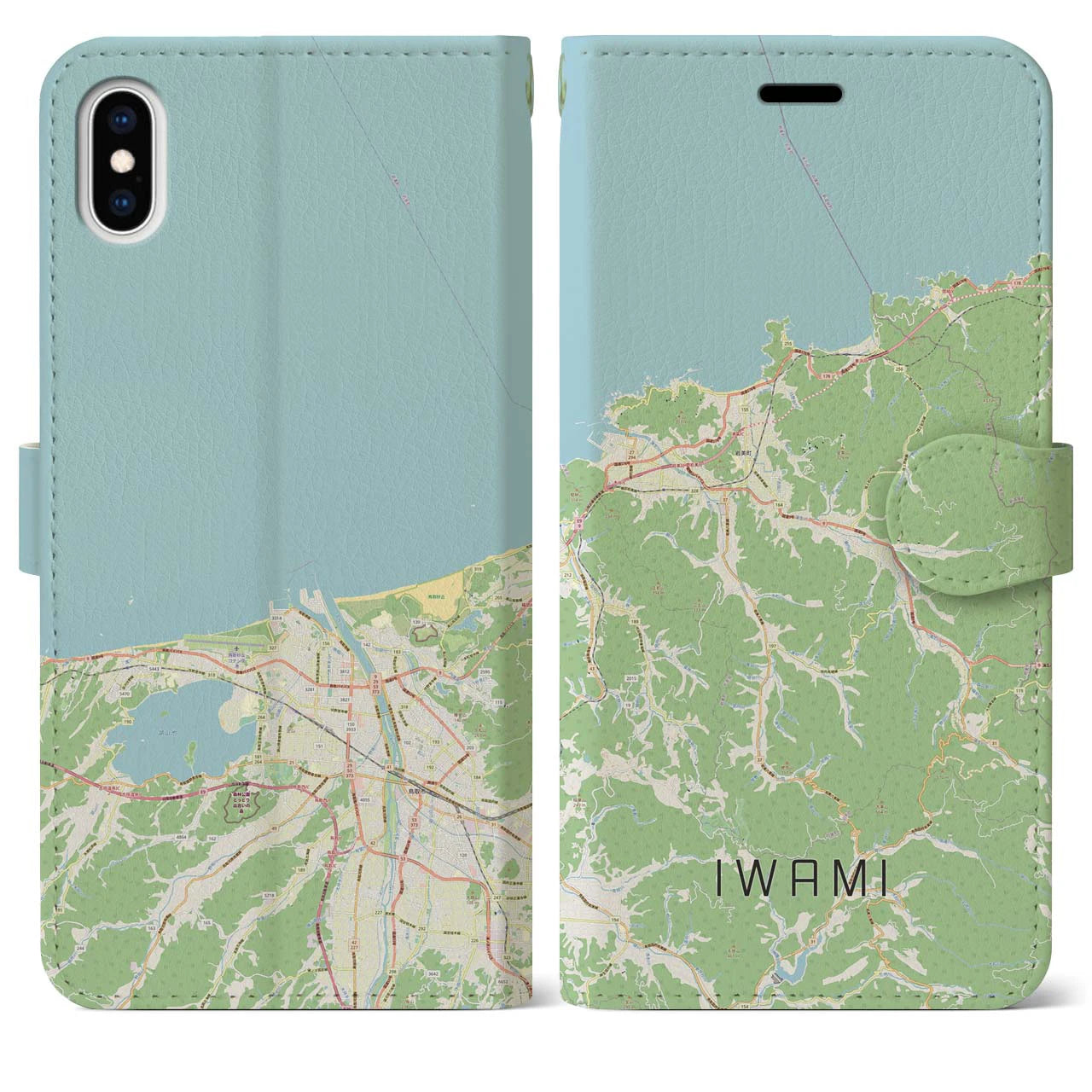 【岩美（鳥取県）】地図柄iPhoneケース（手帳タイプ）ナチュラル・iPhone XS Max 用