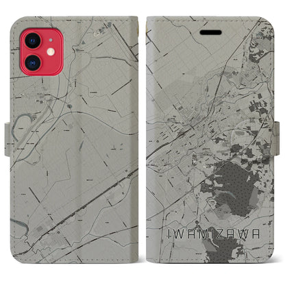 【岩見沢（北海道）】地図柄iPhoneケース（手帳タイプ）モノトーン・iPhone 11 用