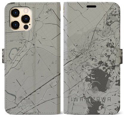 【岩見沢（北海道）】地図柄iPhoneケース（手帳タイプ）モノトーン・iPhone 12 Pro Max 用