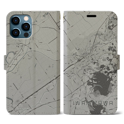 【岩見沢（北海道）】地図柄iPhoneケース（手帳タイプ）モノトーン・iPhone 12 / 12 Pro 用