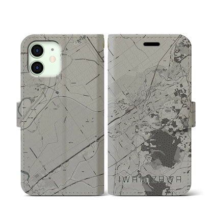 【岩見沢（北海道）】地図柄iPhoneケース（手帳タイプ）モノトーン・iPhone 12 mini 用