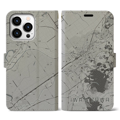 【岩見沢（北海道）】地図柄iPhoneケース（手帳タイプ）モノトーン・iPhone 13 Pro 用