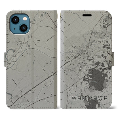 【岩見沢（北海道）】地図柄iPhoneケース（手帳タイプ）モノトーン・iPhone 13 用