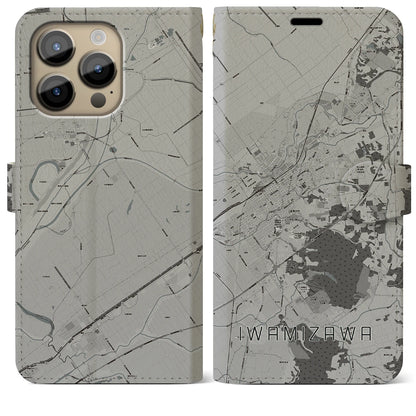 【岩見沢（北海道）】地図柄iPhoneケース（手帳タイプ）モノトーン・iPhone 14 Pro Max 用