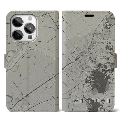 【岩見沢（北海道）】地図柄iPhoneケース（手帳タイプ）モノトーン・iPhone 14 Pro 用