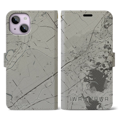 【岩見沢（北海道）】地図柄iPhoneケース（手帳タイプ）モノトーン・iPhone 14 用
