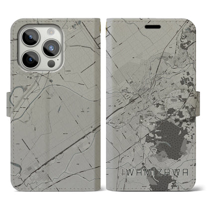 【岩見沢（北海道）】地図柄iPhoneケース（手帳タイプ）モノトーン・iPhone 15 Pro 用