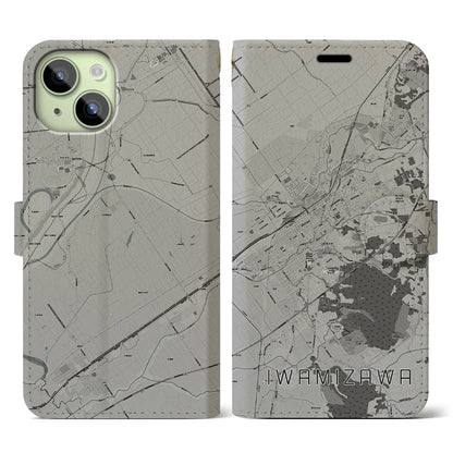【岩見沢（北海道）】地図柄iPhoneケース（手帳タイプ）モノトーン・iPhone 15 用