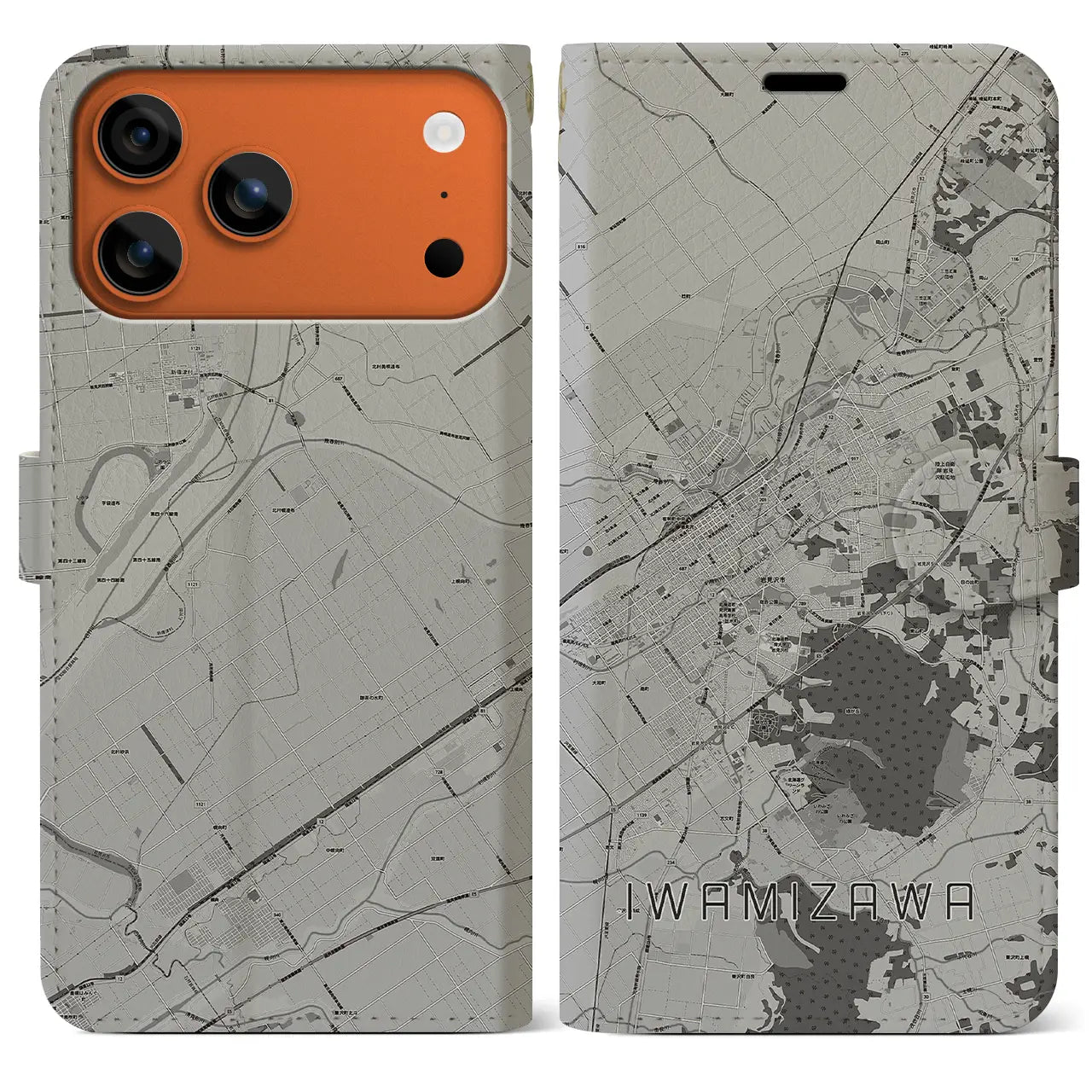 【岩見沢（北海道）】地図柄iPhoneケース（手帳タイプ）