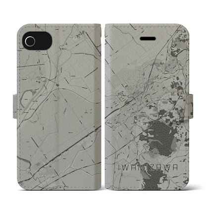 【岩見沢（北海道）】地図柄iPhoneケース（手帳タイプ）モノトーン・iPhone SE（第3 / 第2世代） / 8 / 7 / 6s / 6 用