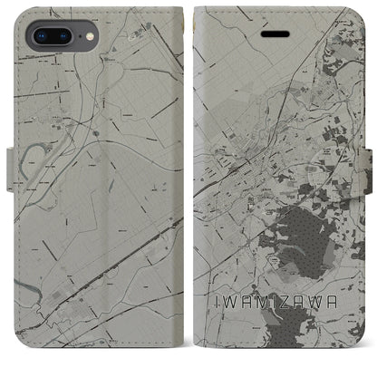 【岩見沢（北海道）】地図柄iPhoneケース（手帳タイプ）モノトーン・iPhone 8Plus /7Plus / 6sPlus / 6Plus 用