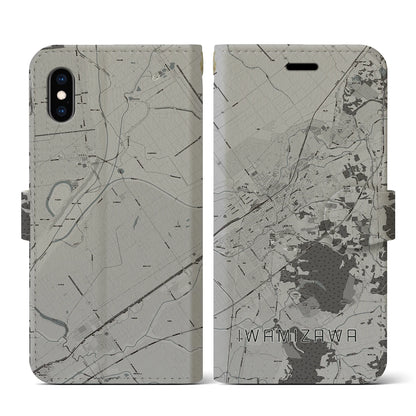 【岩見沢（北海道）】地図柄iPhoneケース（手帳タイプ）モノトーン・iPhone XS / X 用