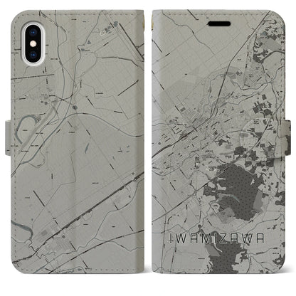【岩見沢（北海道）】地図柄iPhoneケース（手帳タイプ）モノトーン・iPhone XS Max 用