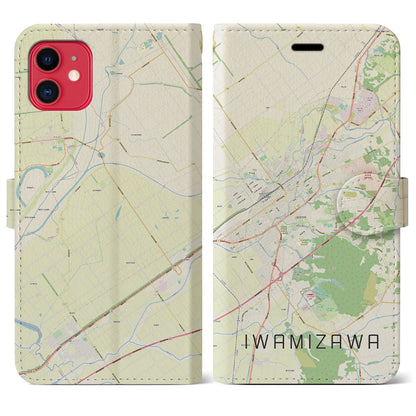 【岩見沢（北海道）】地図柄iPhoneケース（手帳タイプ）ナチュラル・iPhone 11 用