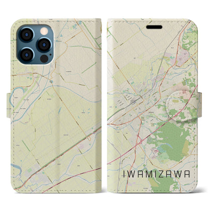 【岩見沢（北海道）】地図柄iPhoneケース（手帳タイプ）ナチュラル・iPhone 12 / 12 Pro 用