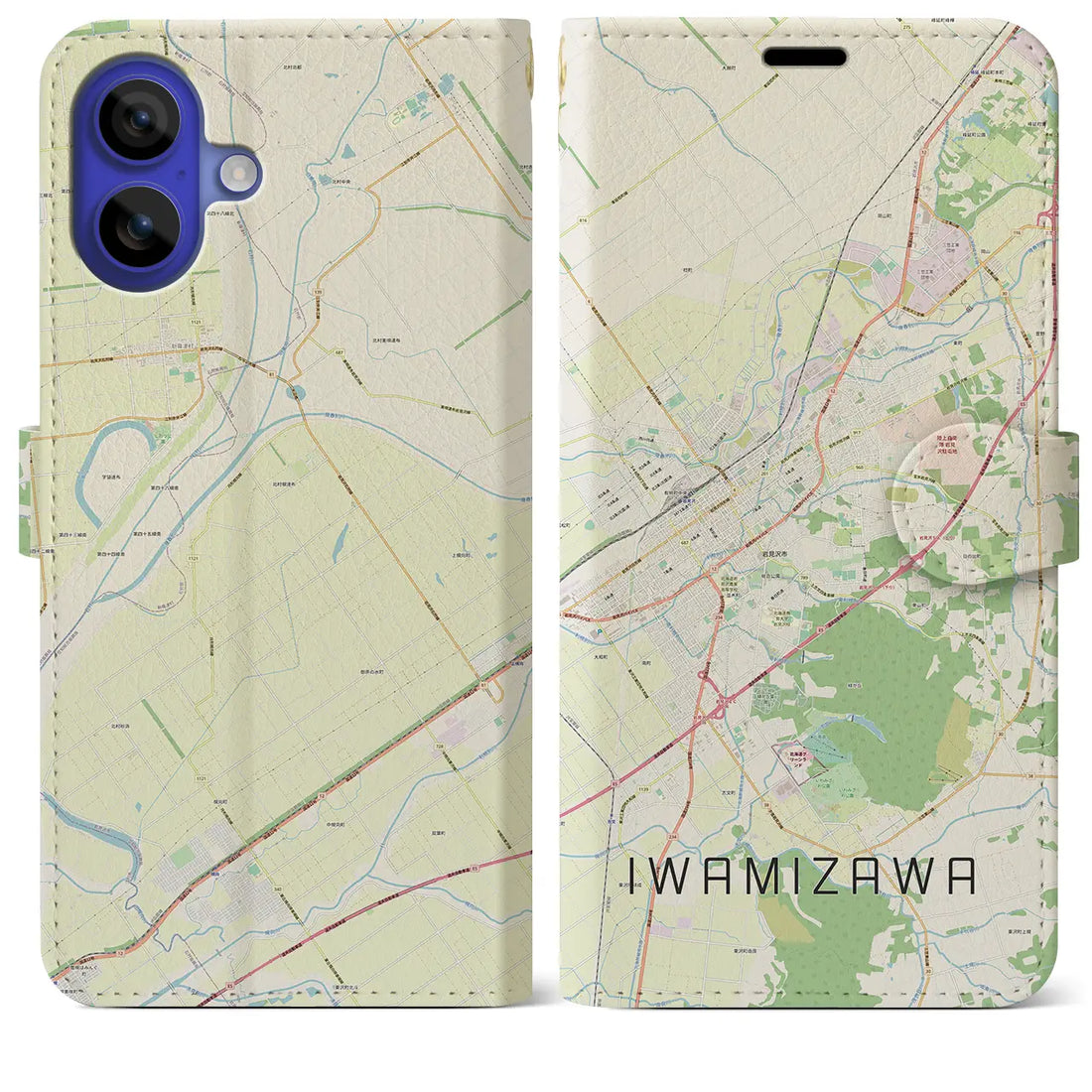 【岩見沢（北海道）】地図柄iPhoneケース（手帳タイプ）ナチュラル・iPhone 16 Pro Max 用