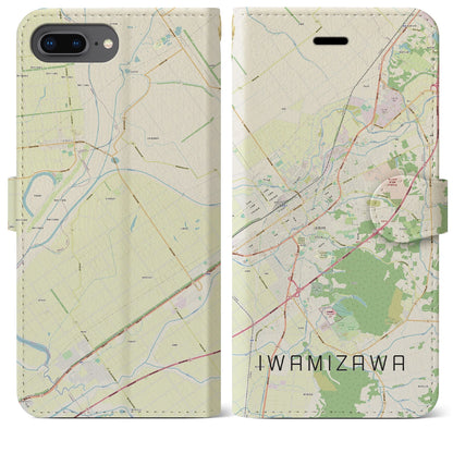 【岩見沢（北海道）】地図柄iPhoneケース（手帳タイプ）ナチュラル・iPhone 8Plus /7Plus / 6sPlus / 6Plus 用