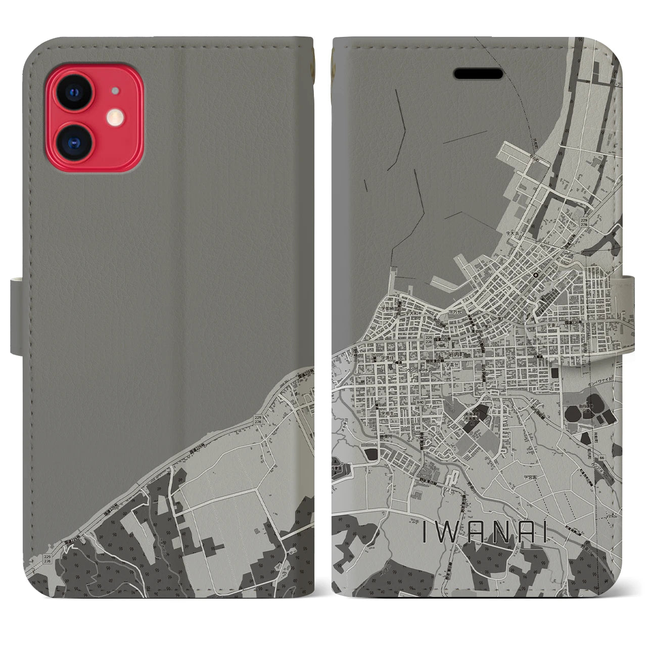 【岩内（北海道）】地図柄iPhoneケース（手帳タイプ）