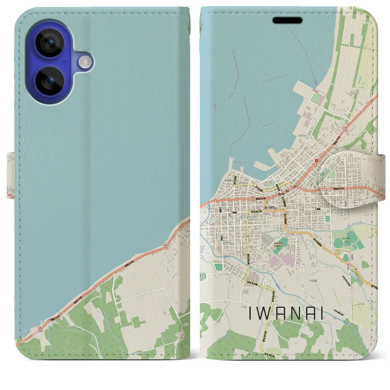 【岩内（北海道）】地図柄iPhoneケース（手帳タイプ）モノトーン・iPhone 16 Pro Max 用