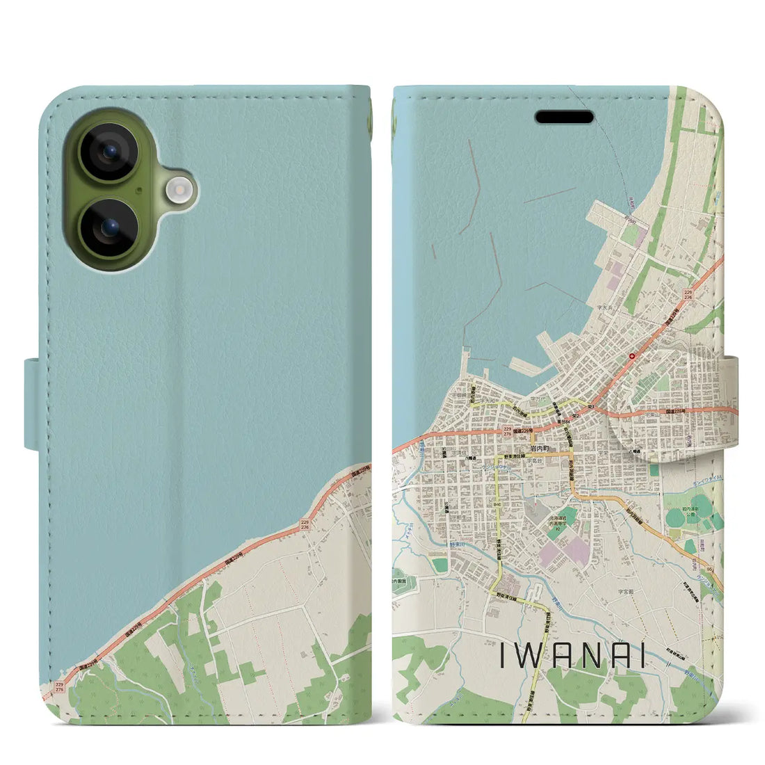【岩内（北海道）】地図柄iPhoneケース（手帳タイプ）モノトーン・iPhone 17 Pro Max 用