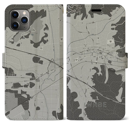【岩瀬（茨城県）】地図柄iPhoneケース（手帳タイプ）モノトーン・iPhone 11 Pro Max 用