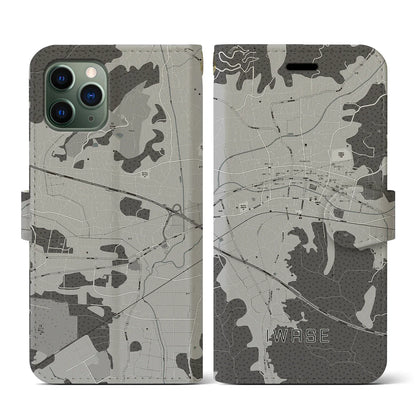 【岩瀬（茨城県）】地図柄iPhoneケース（手帳タイプ）モノトーン・iPhone 11 Pro 用