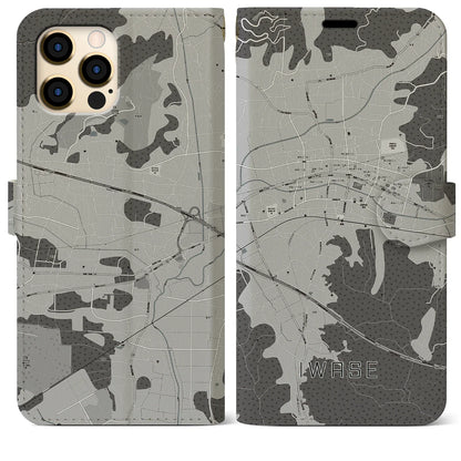 【岩瀬（茨城県）】地図柄iPhoneケース（手帳タイプ）モノトーン・iPhone 12 Pro Max 用