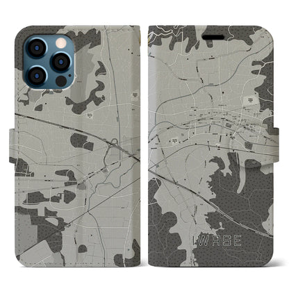【岩瀬（茨城県）】地図柄iPhoneケース（手帳タイプ）モノトーン・iPhone 12 / 12 Pro 用