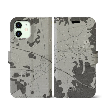 【岩瀬（茨城県）】地図柄iPhoneケース（手帳タイプ）モノトーン・iPhone 12 mini 用