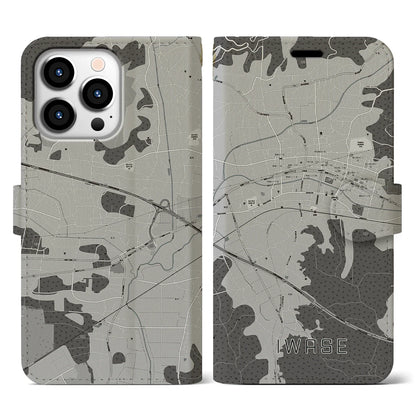 【岩瀬（茨城県）】地図柄iPhoneケース（手帳タイプ）モノトーン・iPhone 13 Pro 用