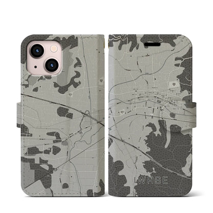 【岩瀬（茨城県）】地図柄iPhoneケース（手帳タイプ）モノトーン・iPhone 13 mini 用