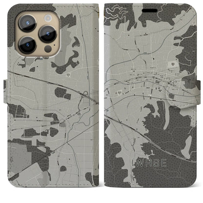 【岩瀬（茨城県）】地図柄iPhoneケース（手帳タイプ）モノトーン・iPhone 14 Pro Max 用
