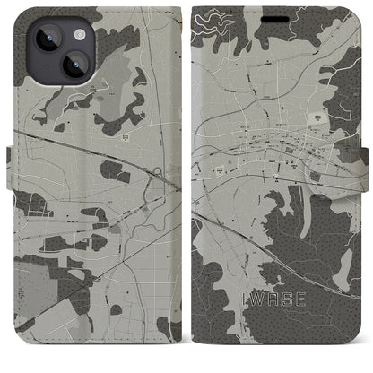 【岩瀬（茨城県）】地図柄iPhoneケース（手帳タイプ）モノトーン・iPhone 14 Plus 用
