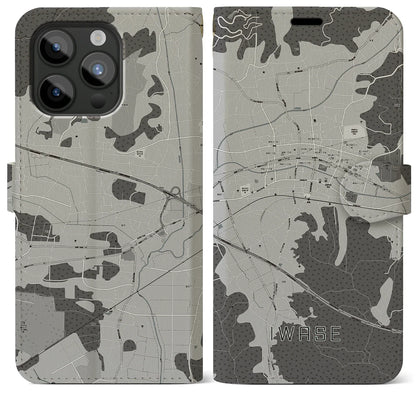 【岩瀬（茨城県）】地図柄iPhoneケース（手帳タイプ）モノトーン・iPhone 15 Pro Max 用